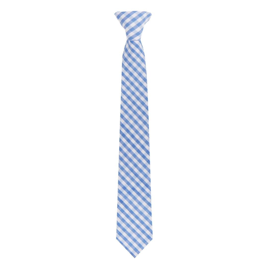 Kid's Gingham 14" Clip-On Tie - Light Blue