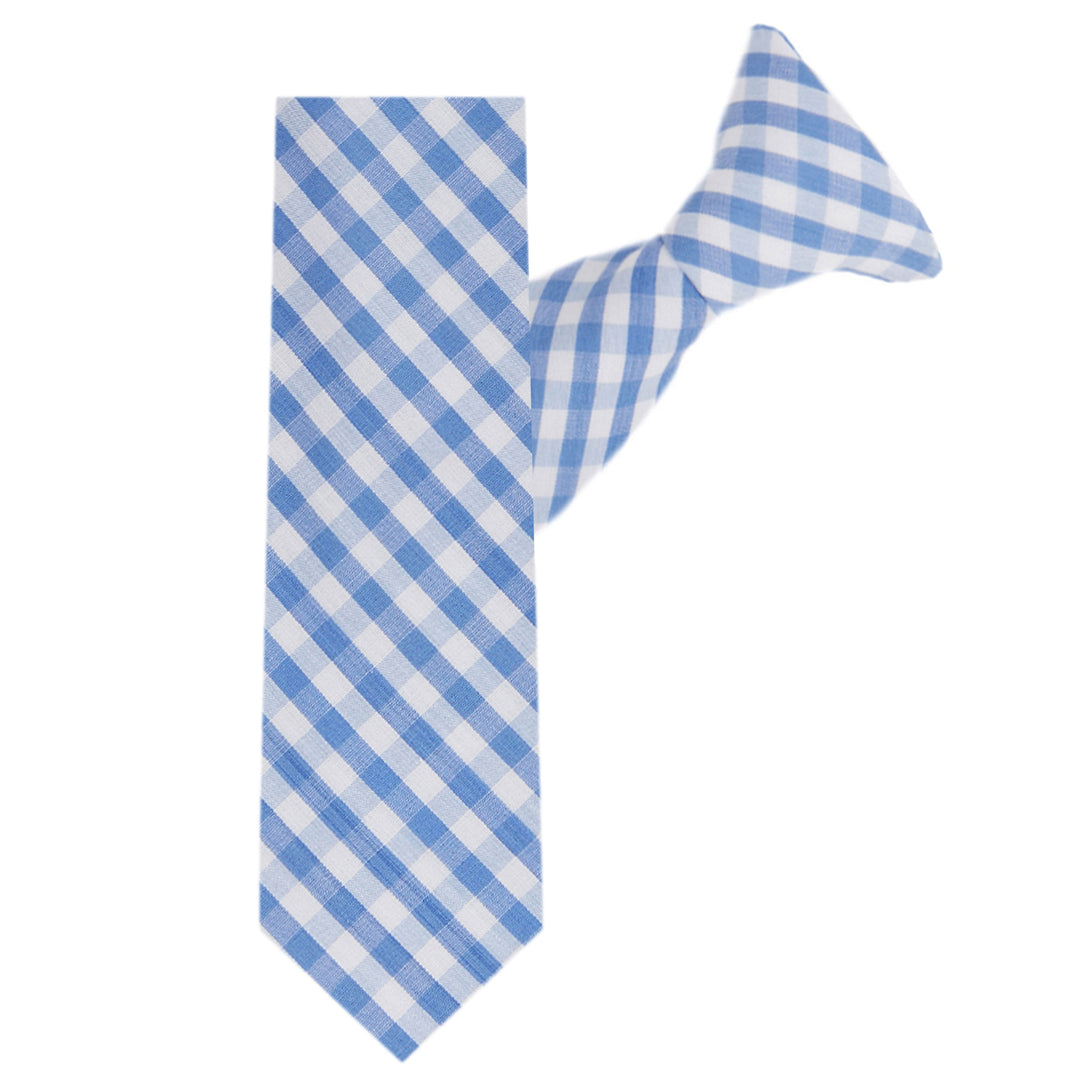 Kid's Gingham 14" Clip-On Tie - Light Blue