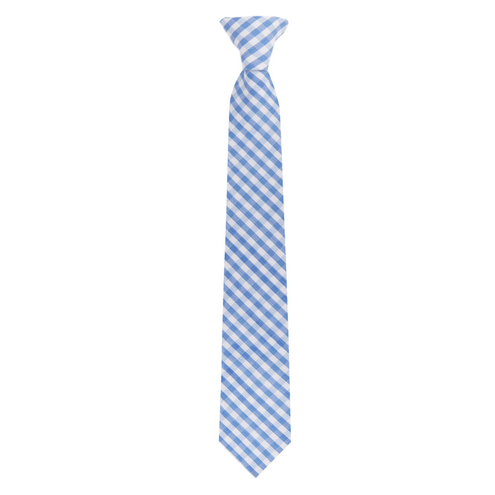 Gingham Clip-On Tie - Light Blue