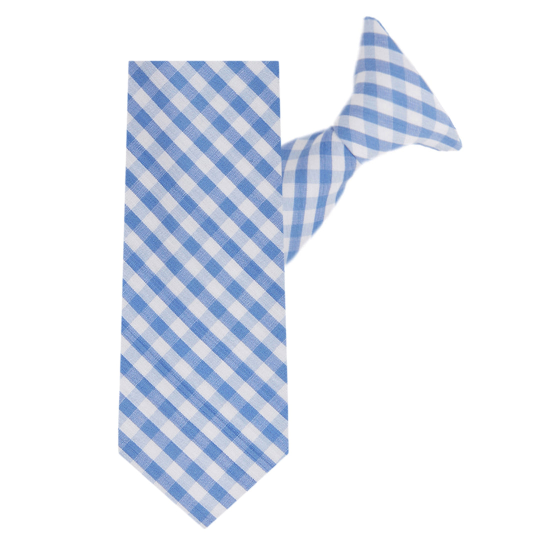 Wedding Gingham Clip-On Tie - Light Blue