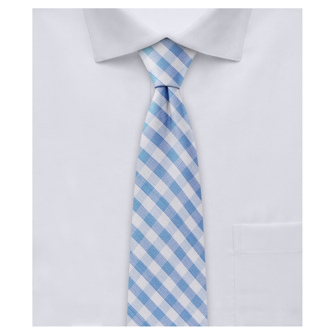 Gingham Slim Tie - Light Blue