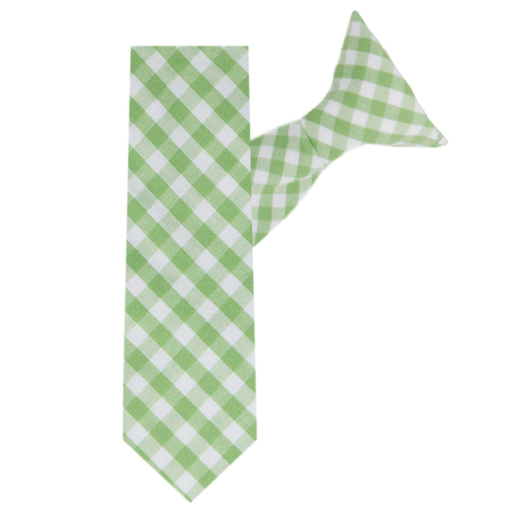 Kid's Gingham 14" Clip-On Tie - Lime Green
