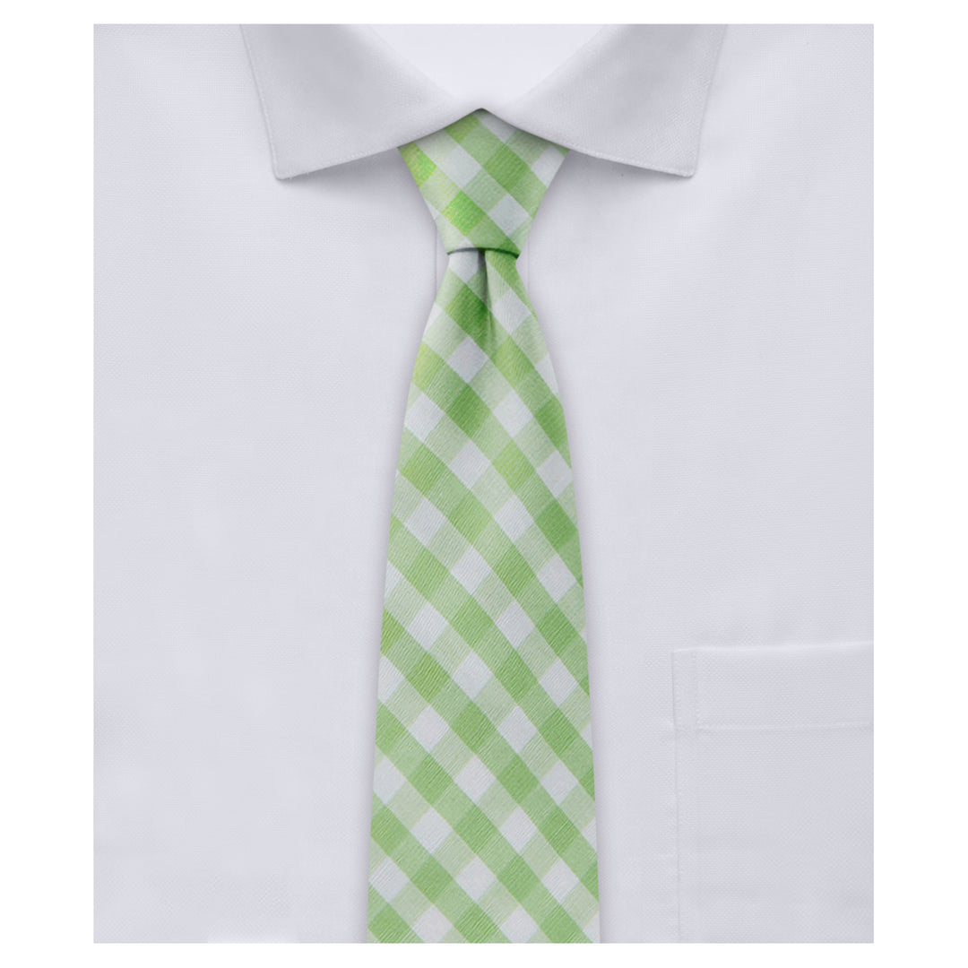 Gingham Slim Tie - Lime Green