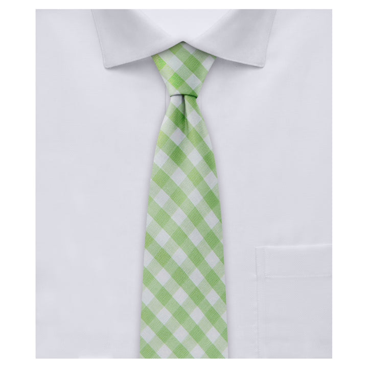 Gingham Slim Tie - Lime Green