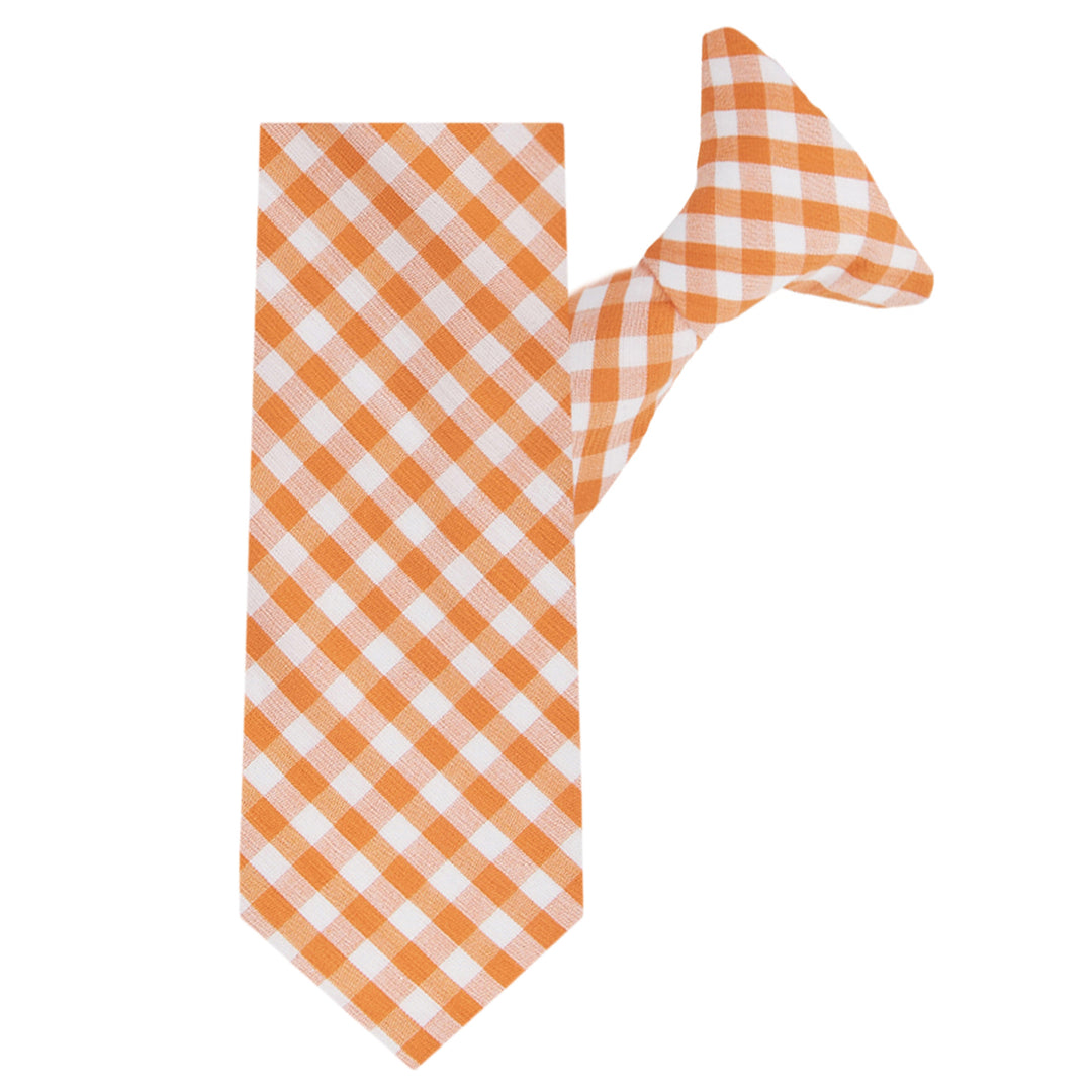 Wedding Gingham Clip-On Tie - Orange