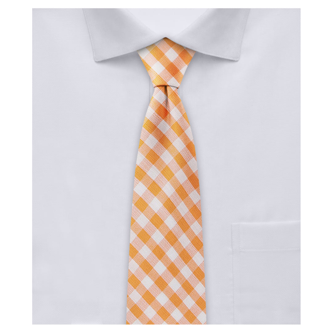 Gingham Slim Tie - Orange