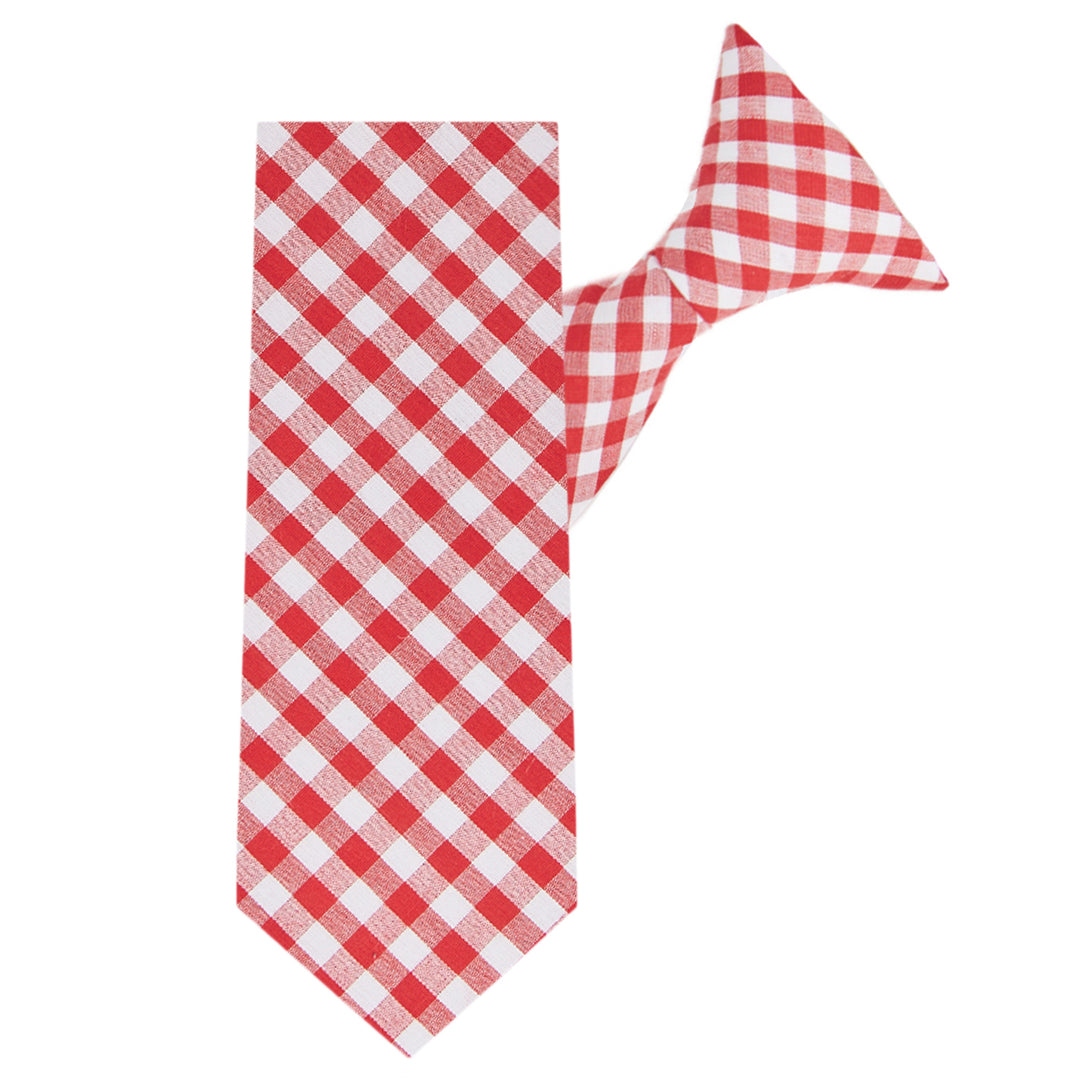 Wedding Gingham Clip-On Tie - Red