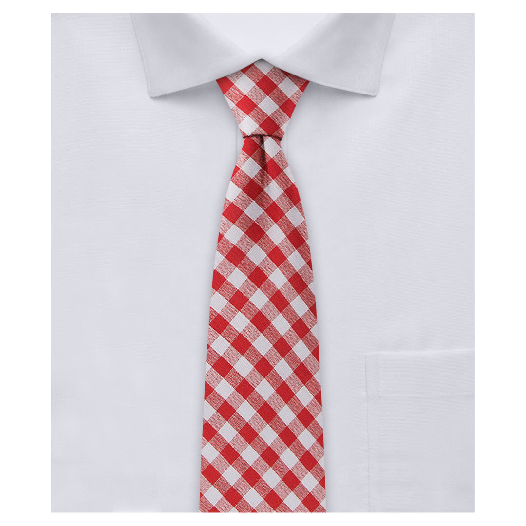 Gingham Slim Tie - Red