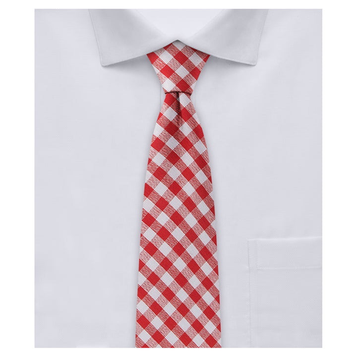 Gingham Slim Tie - Red
