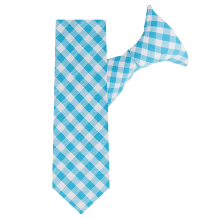 Kid's Gingham 14" Clip-On Tie - Turquoise