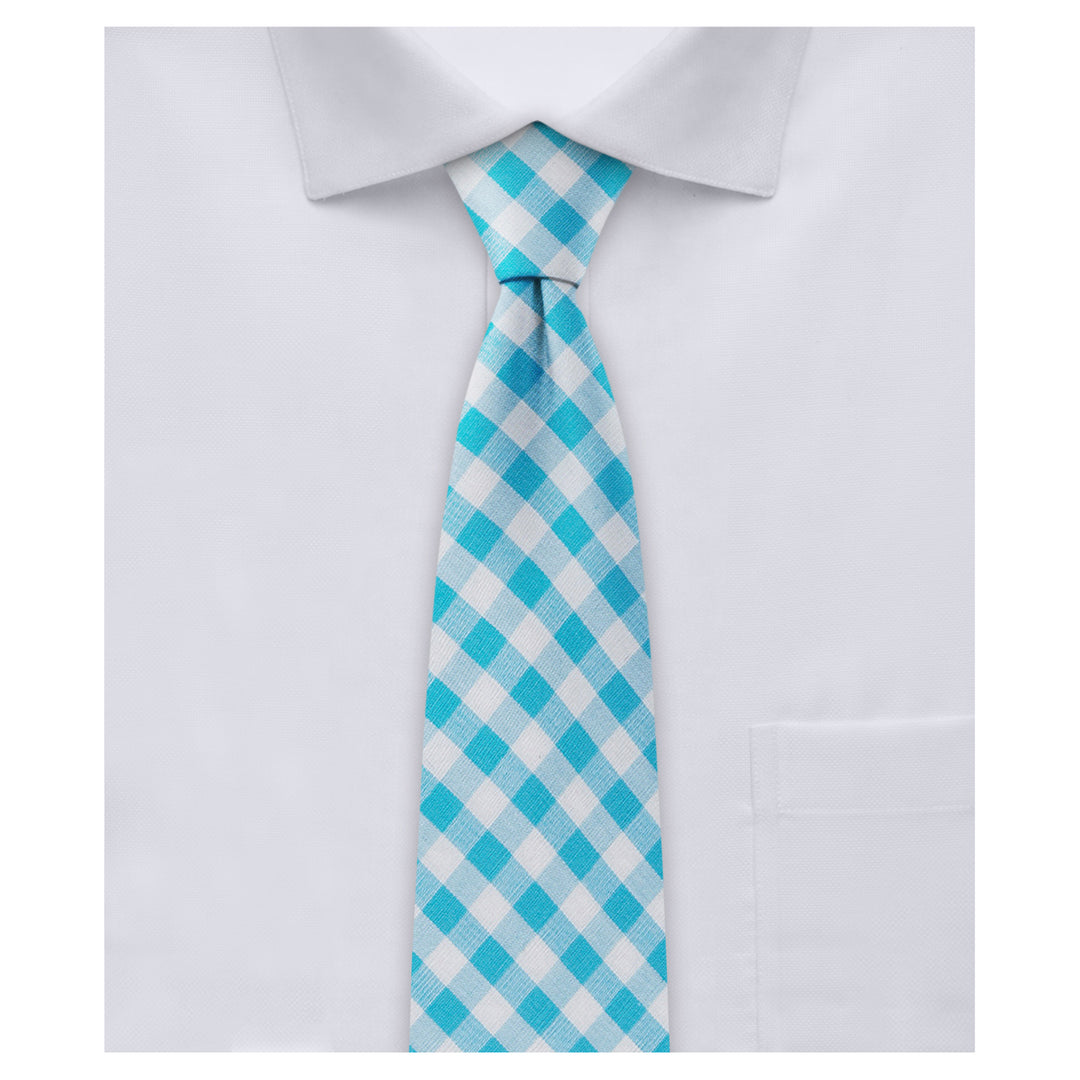 Gingham Slim Tie - Turquoise