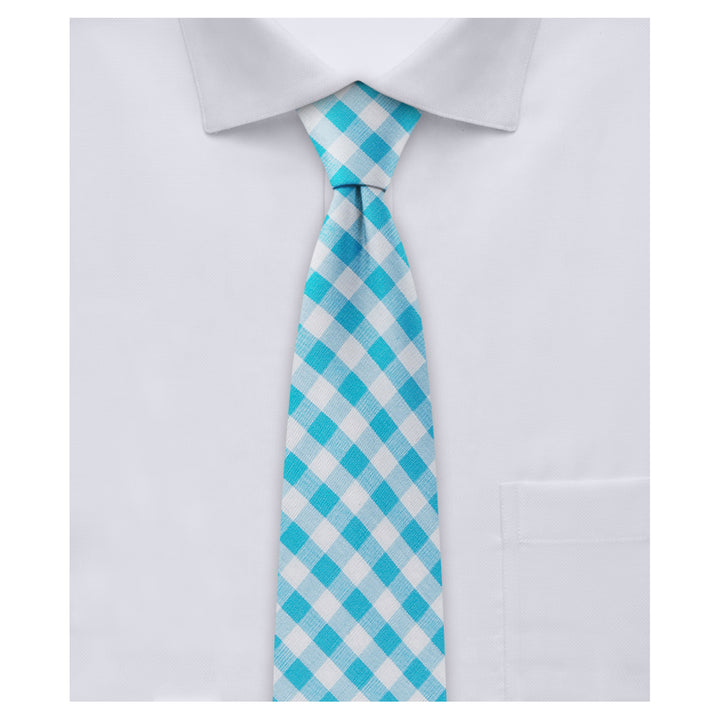 Gingham Slim Tie - Turquoise