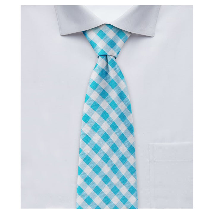 Kid's Prep Gingham Tie - Turquoise