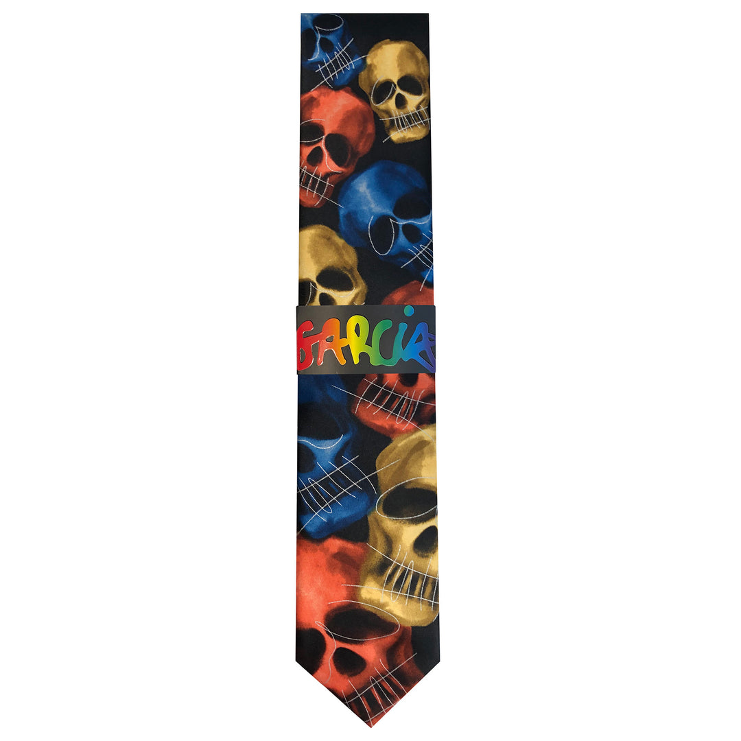 Jerry Garcia Halloween Skulls Tie - Orange Yellow Blue