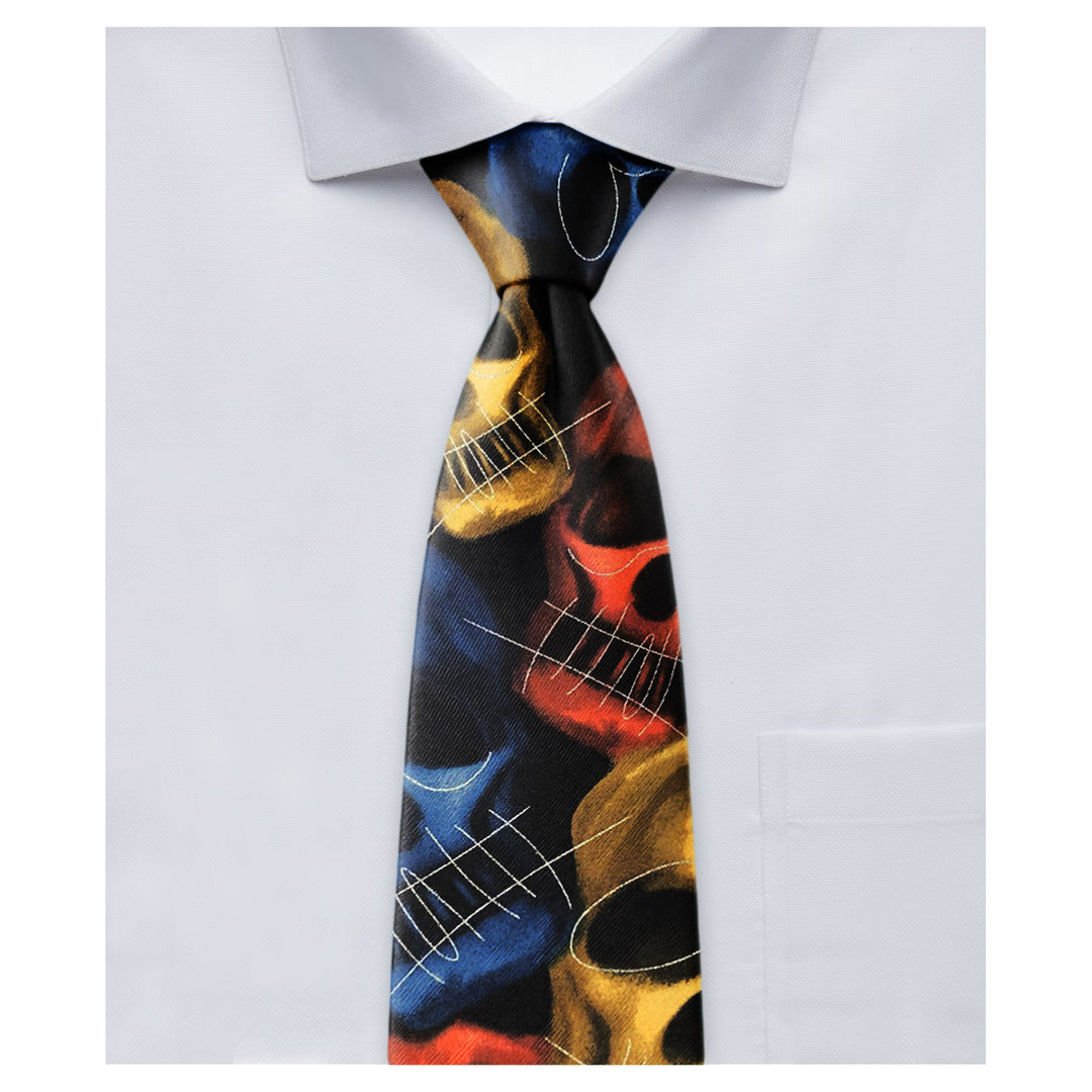 Jerry Garcia Halloween Skulls Tie - Orange Yellow Blue