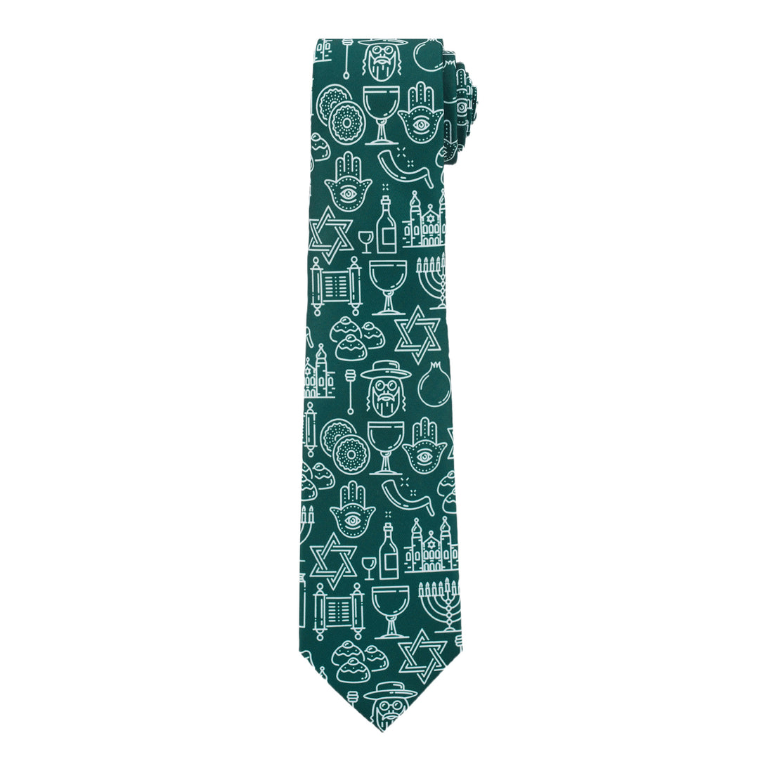 Hanukkah Jewish Symbols Tie - Green