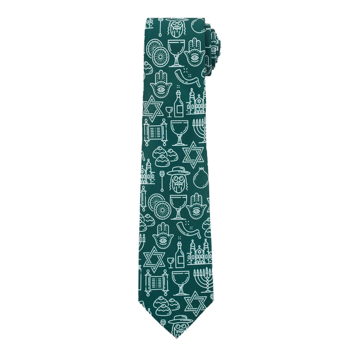 Hanukkah Jewish Symbols Tie - Green