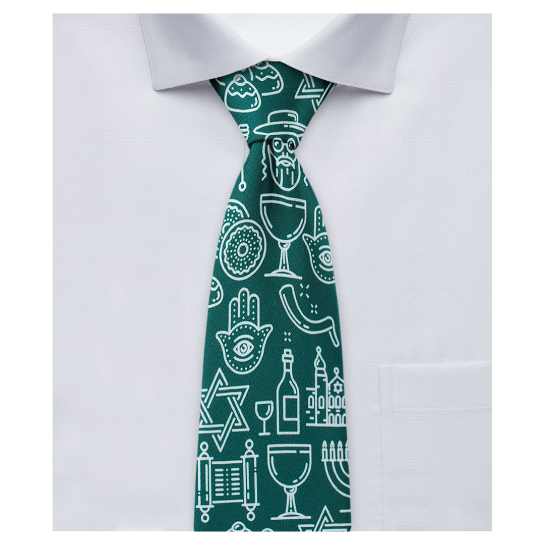 Hanukkah Jewish Symbols Tie - Green