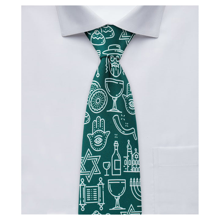 Hanukkah Jewish Symbols Tie - Green