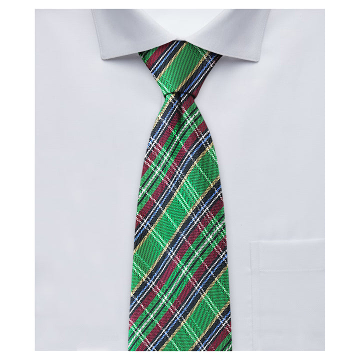 Holiday Christmas Green Plaid Tie