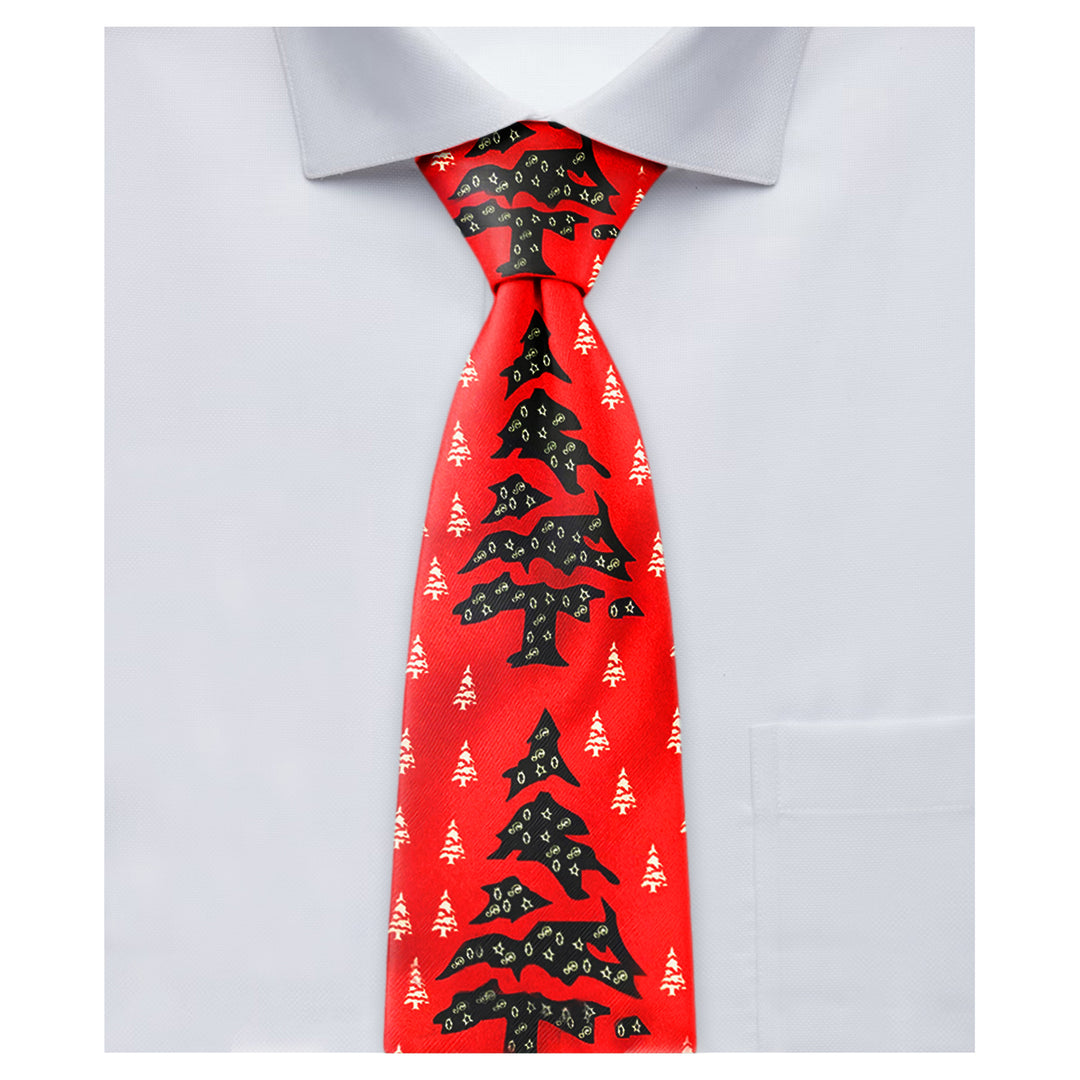 Red Orange Abstract Christmas Trees Tie