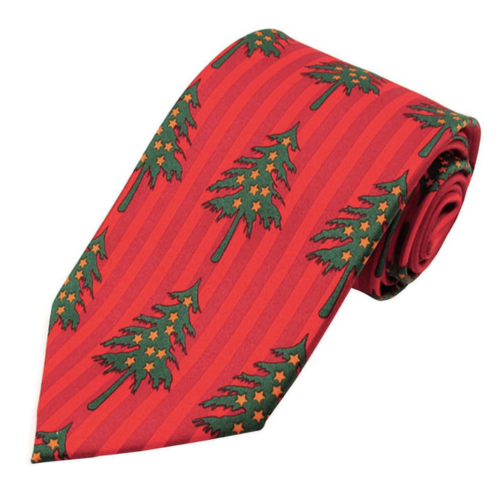 Christmas Trees Vertical Stripes Red Orange Tie