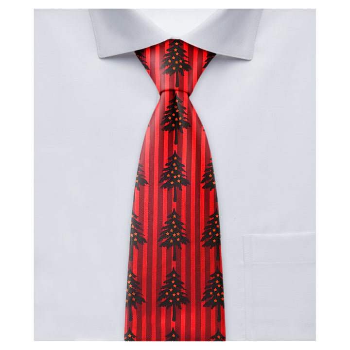 Christmas Trees Vertical Stripes Red Orange Tie
