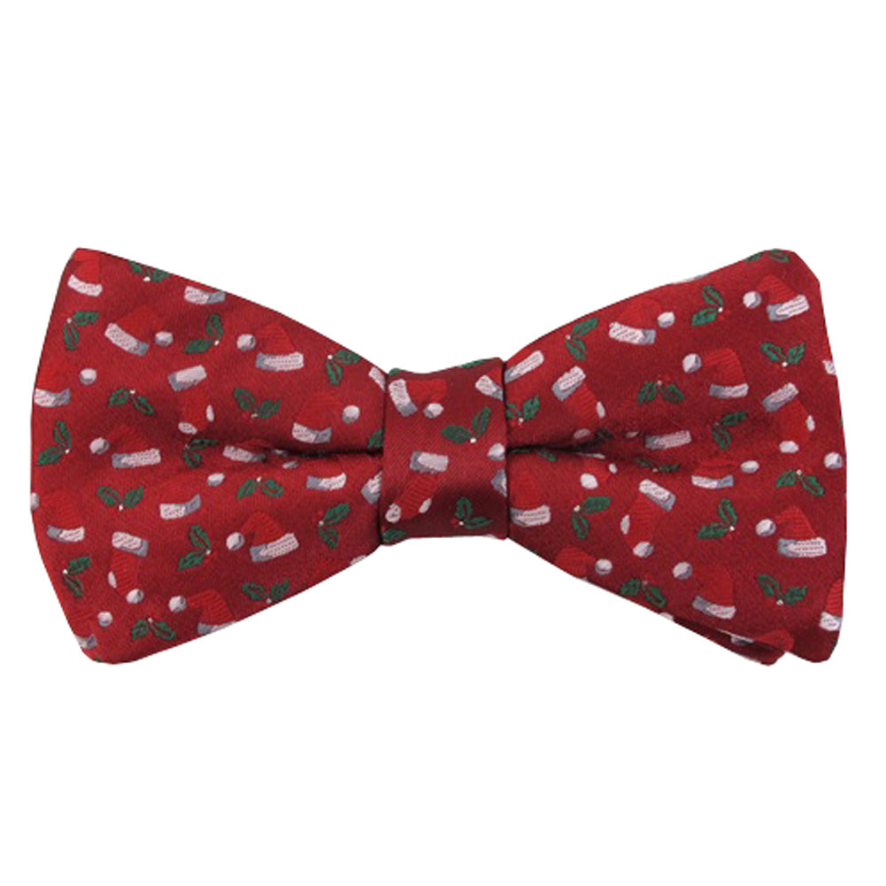Santa Hats Stockings Holly Christmas Banded Bow Tie - Red