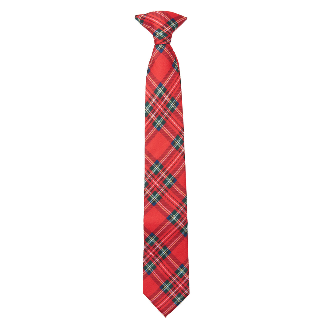 Kid's Red Christmas Plaid 14" Clip-On Tie