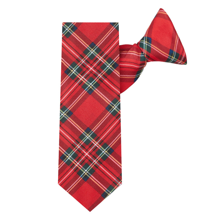 Kid's Red Christmas Plaid 14" Clip-On Tie