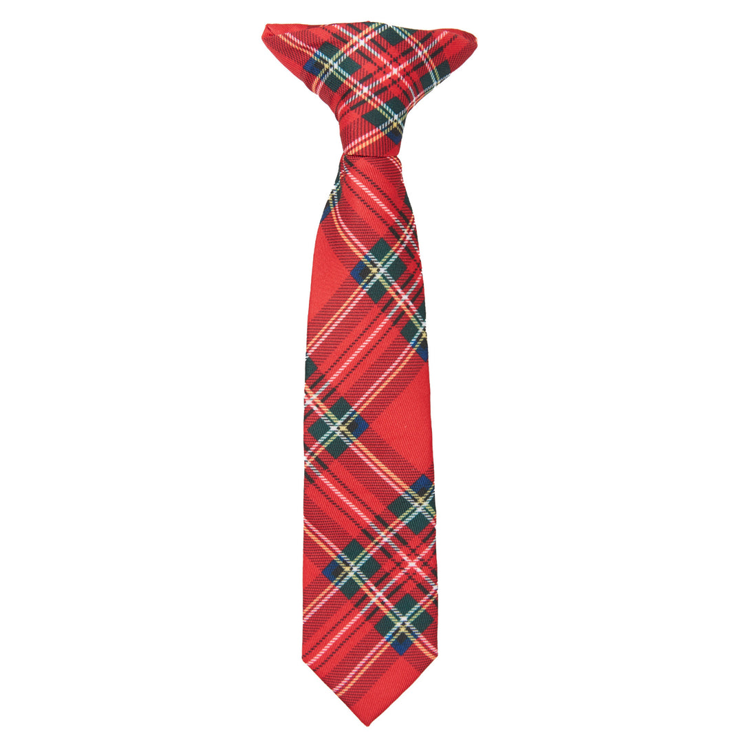 Kid's Red Christmas Plaid 8" Clip-On Tie