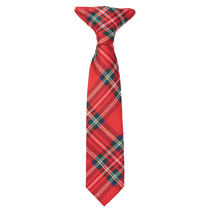 Kid's Red Christmas Plaid 8" Clip-On Tie