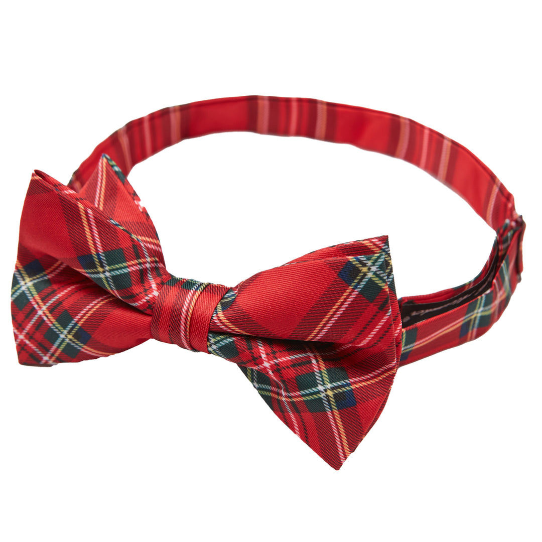 Red Christmas Plaid Banded Bow Tie