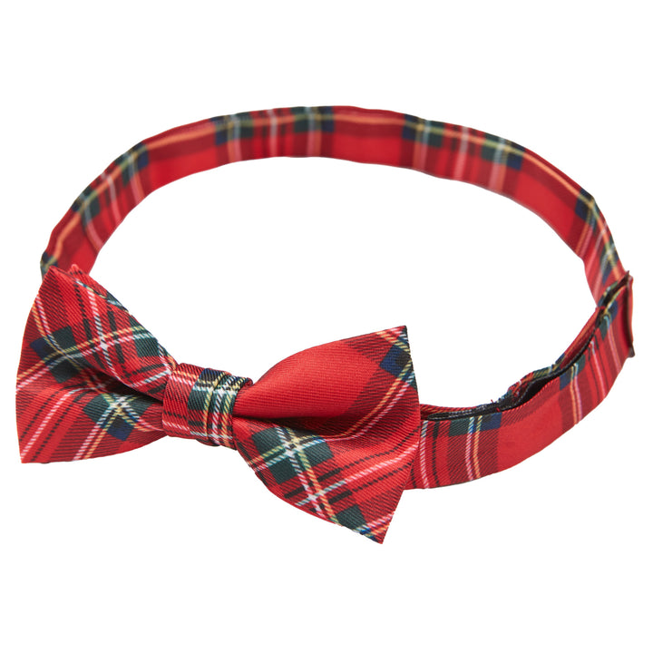 Kid's Red Christmas Plaid Banded Bow Tie