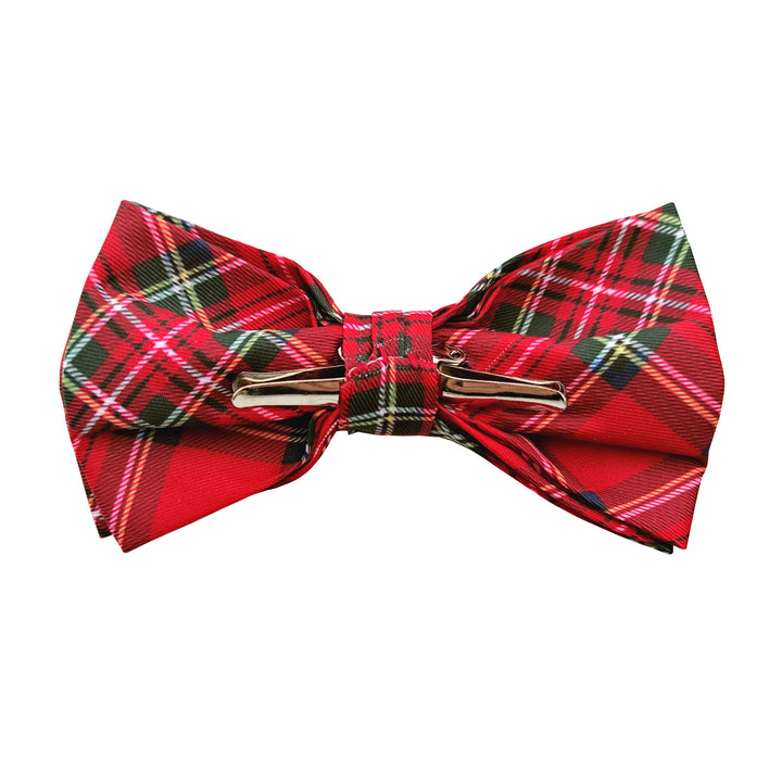 Red Christmas Plaid Clip-On Bow Tie