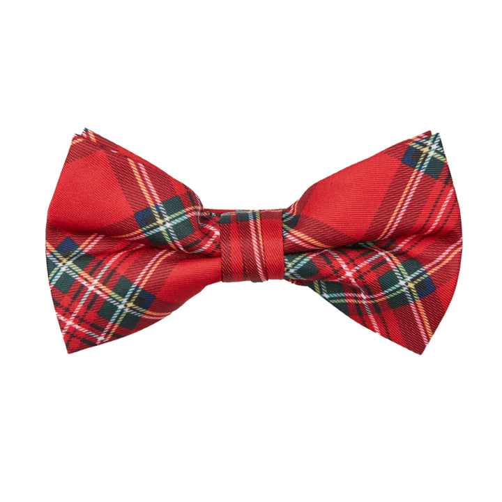 Red Christmas Plaid Clip-On Bow Tie