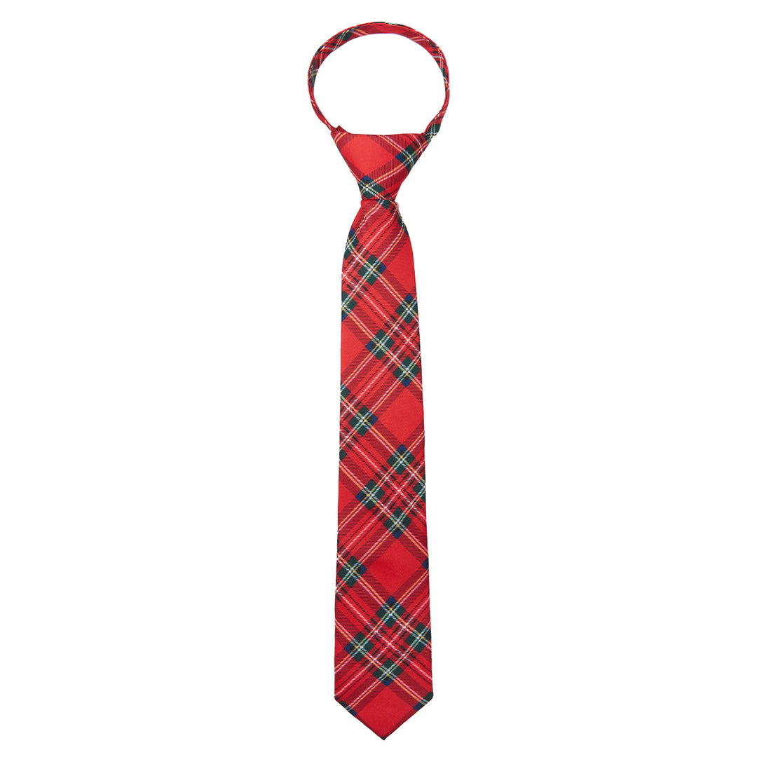 Kid's Red Christmas Plaid 14" Zipper Tie