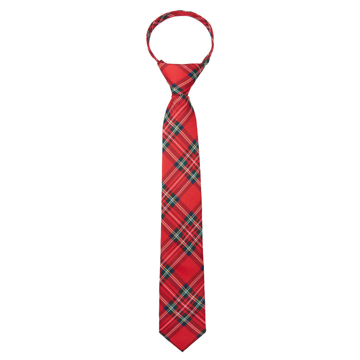 Kid's Red Christmas Plaid 14" Zipper Tie
