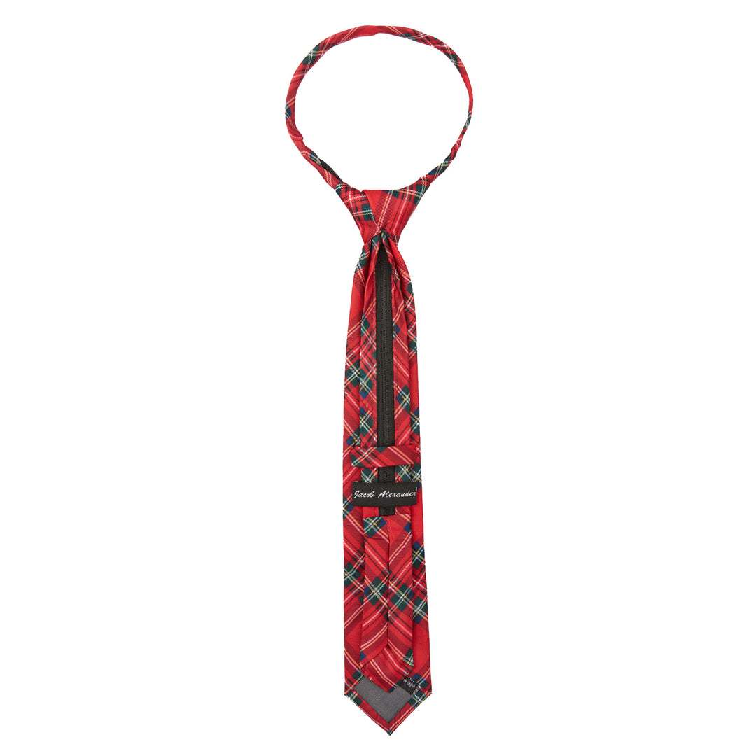 Kid's Red Christmas Plaid 14" Zipper Tie