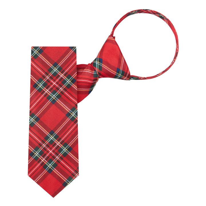 Kid's Red Christmas Plaid 14" Zipper Tie