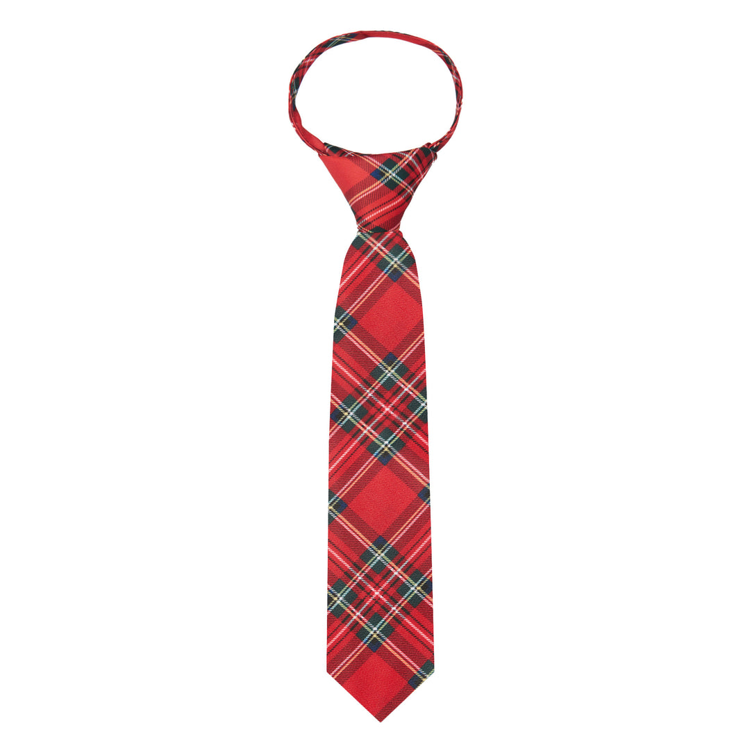 Kid's Red Christmas Plaid 11" Zipper Tie