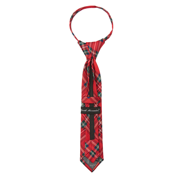 Kid's Red Christmas Plaid 11" Zipper Tie