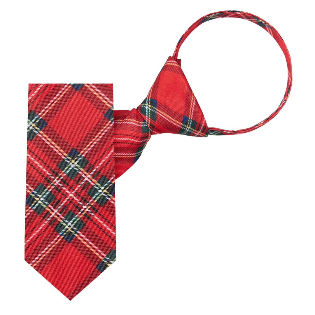 Kid's Red Christmas Plaid 11" Zipper Tie