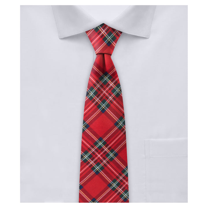 Kid's Red Christmas Plaid 14" Clip-On Tie