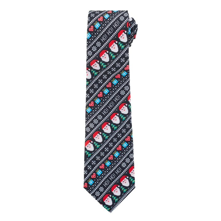 Santa Claus Gifts Hearts Snowflakes Diagonal Tie - Black