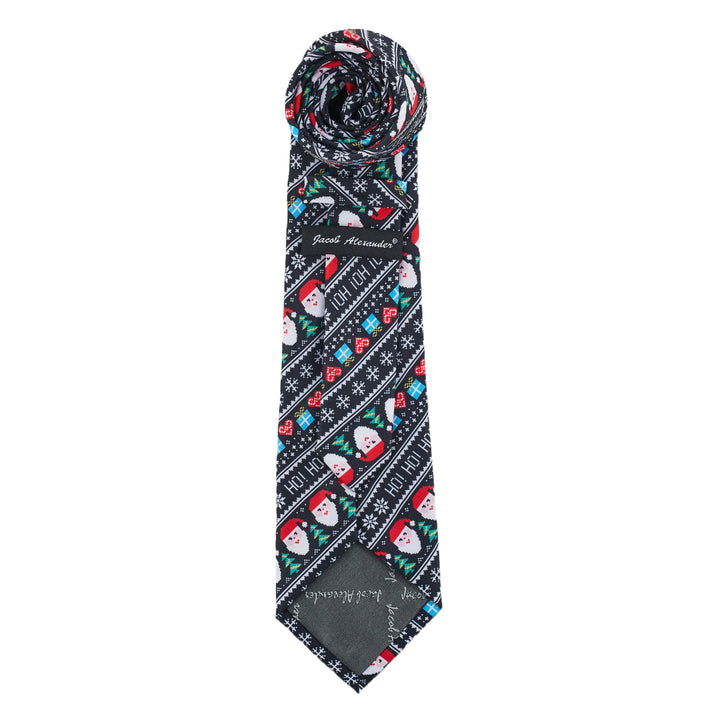 Santa Claus Gifts Hearts Snowflakes Diagonal Tie - Black