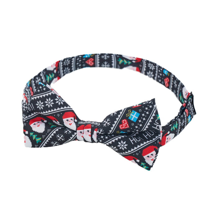 Santa Claus Gifts Hearts Snowflakes Diagonal Banded Bow Tie - Black
