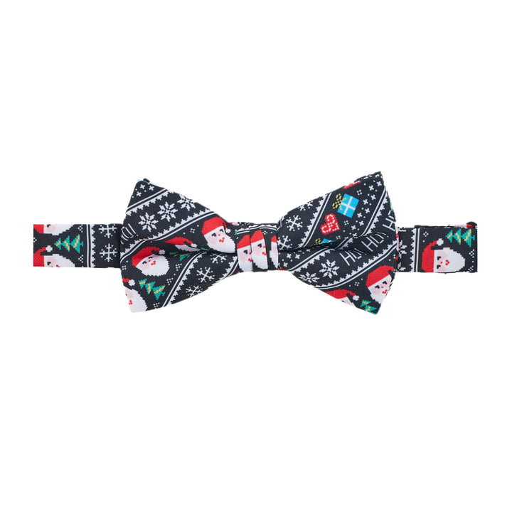 Santa Claus Gifts Hearts Snowflakes Diagonal Banded Bow Tie - Black