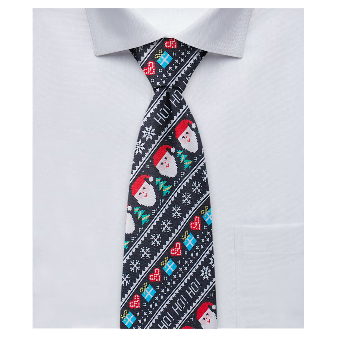 Santa Claus Gifts Hearts Snowflakes Diagonal Tie - Black