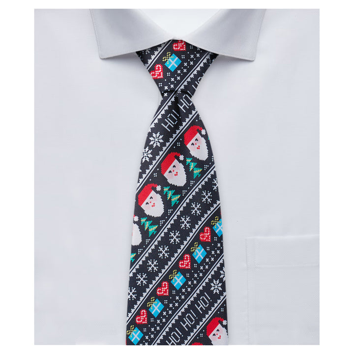 Santa Claus Gifts Hearts Snowflakes Diagonal Tie - Black